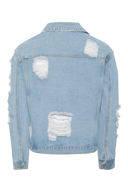 Plus Size Blue Distressed Denim Jacket | Yours Clothing 7