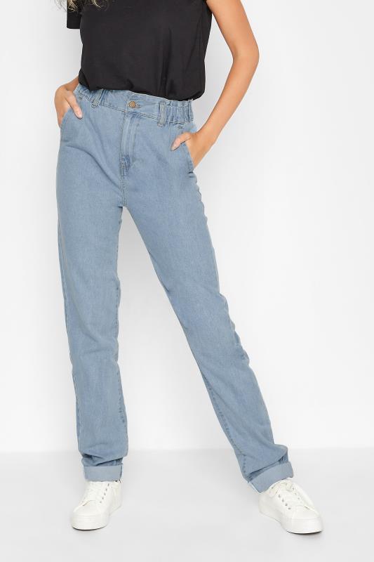 LTS Tall Women's Blue Paper Bag Waist Tapered Jeans | Long Tall Sally  1