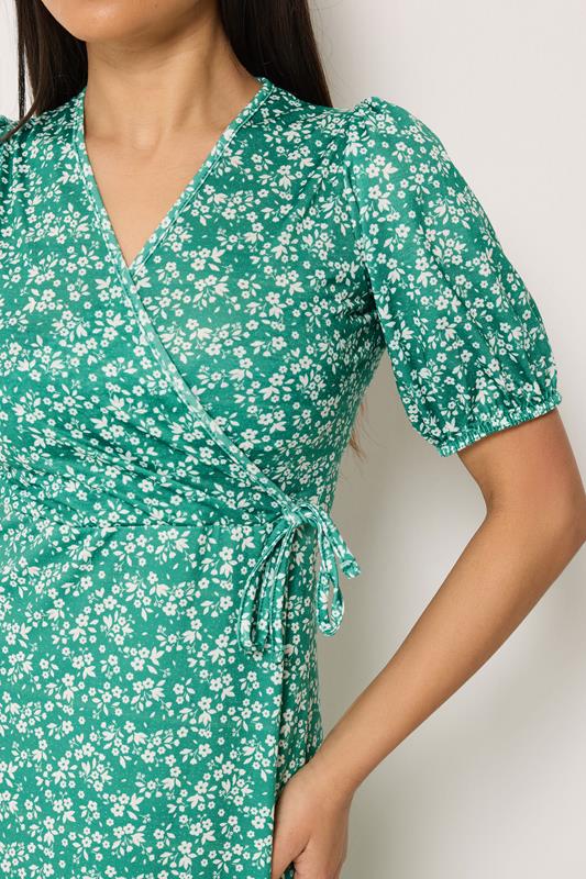 M&Co Petite Green Ditsy Floral Print Maxi Wrap Dress | M&Co 4