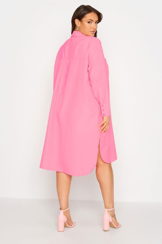 LIMITED COLLECTION Curve Neon Pink Midi Shirt Dress 3
