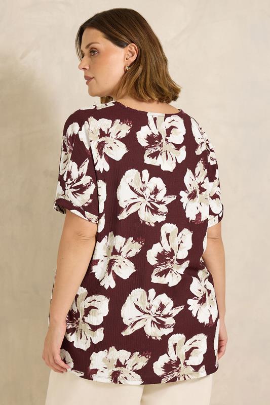 EVANS Curve Berry Red Floral V-Neck Top | Evans 2