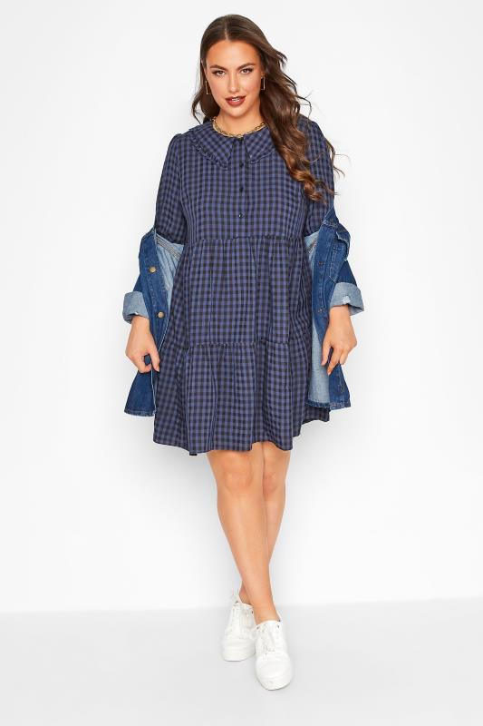 LIMITED COLLECTION Plus Size Blue Gingham Smock Shirt Dress | Yours Clothing 2