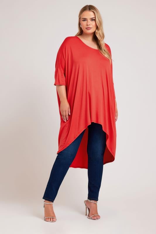  YOURS LONDON Curve Orange Dipped Hem Longline Tunic