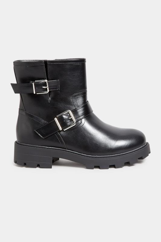 Black Buckle Biker Boot In Wide E Fit & Extra Wide EEE Fit | Yours Clothing 3