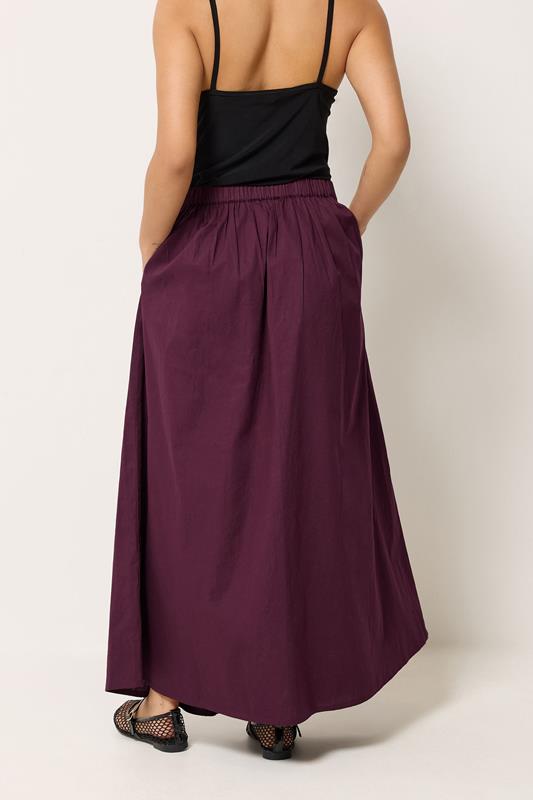 PixieGirl Petite Women's Burgundy Red Poplin Cotton Maxi Skirt | PixieGirl 2
