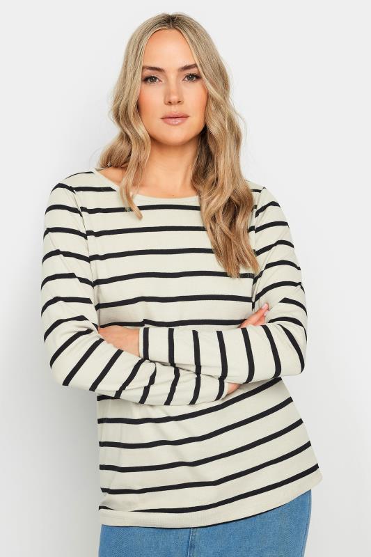 LTS Tall Womens Natural Brown & Black Stripe Long Sleeve Cotton T-Shirt | Long Tall Sally  1