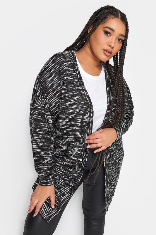 YOURS LUXURY Plus Size Black & White Contrast Knit Cardigan | Yours Clothing 1