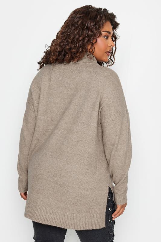 YOURS Plus Size Beige Brown High Neck Knitted Jumper | Yours Clothing 5