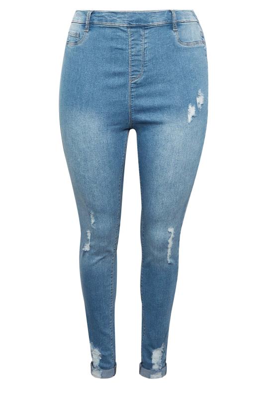 YOURS Plus Size Curve Light Blue Ripped GRACE Jeggings | Yours Clothing  4