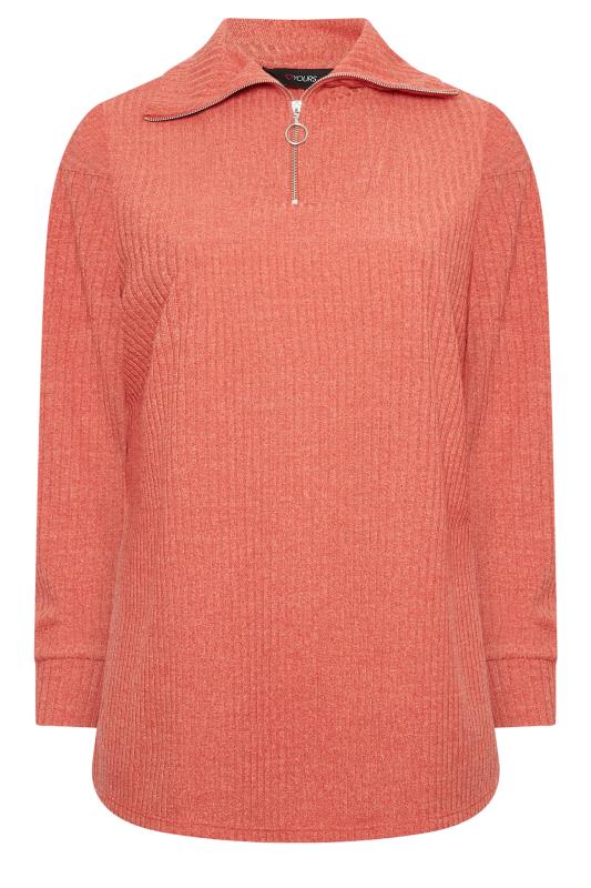 YOURS Plus Size Curve Light Orange Ribbed Half Zip Jumper | Yours Clothing  6