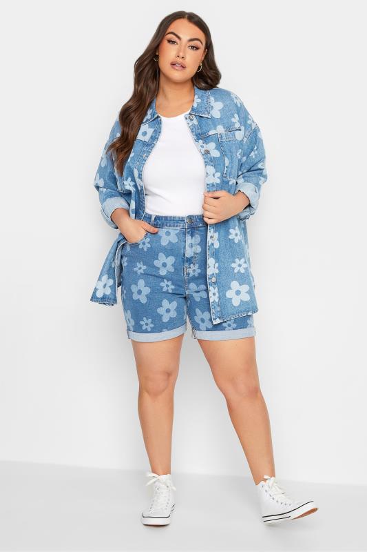 YOURS Plus Size Blue Floral Print Denim Shacket | Yours Clothing 4
