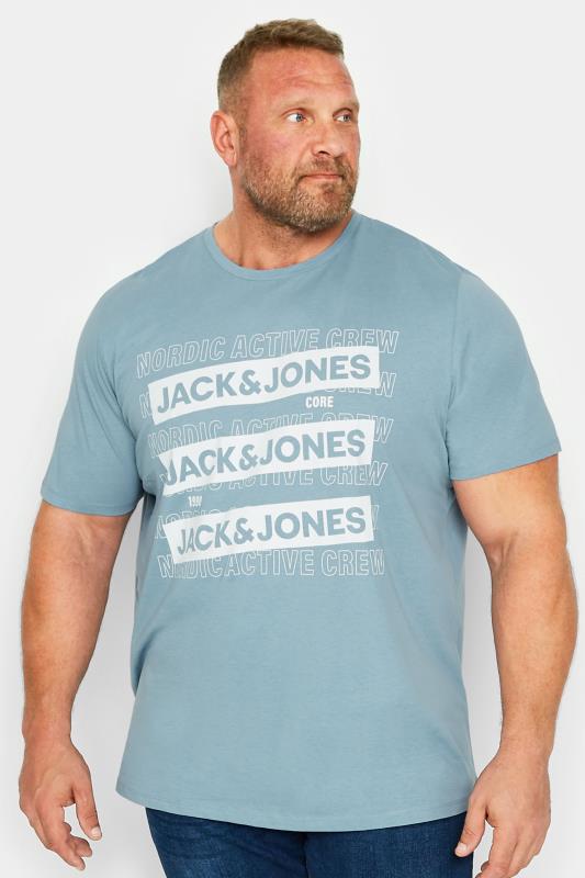 JACK & JONES Big & Tall Blue 'Nordic Active Crew' Logo T-Shirt | BadRhino 1