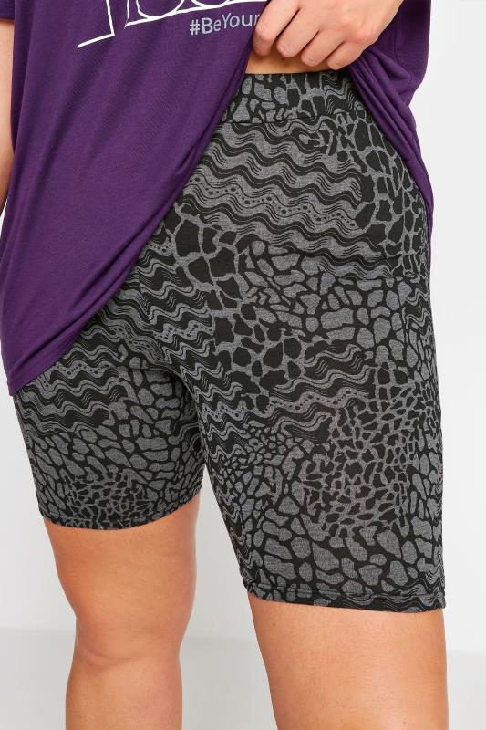 YOURS ACTIVE Plus Size Charcoal Grey Abstract Print Cycling Shorts | Yours Clothing 4