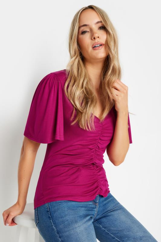 LTS Tall Berry Red Angel Sleeve Ruched Front Top | Long Tall Sally 4