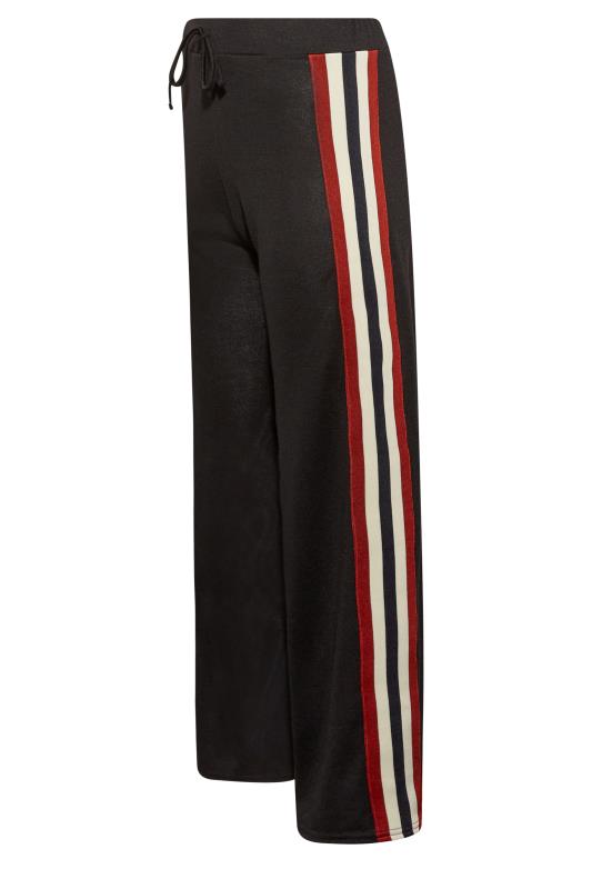 Petite Black Side Stripe Knitted Wide Leg Trousers | PixieGirl 4