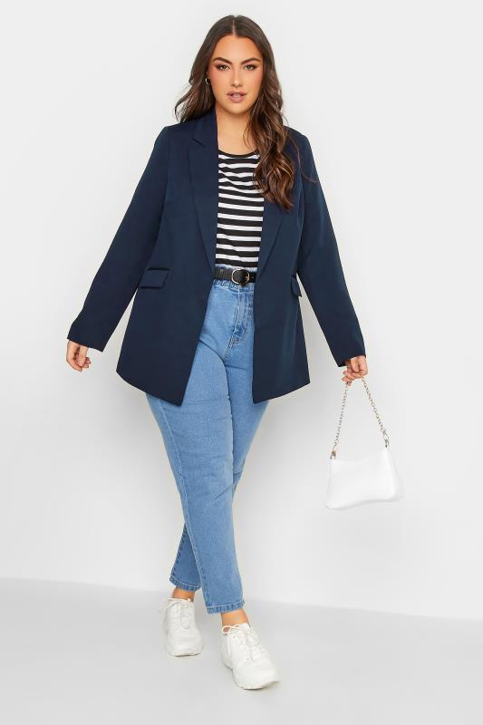 Plus Size Navy Blue Lined Blazer | Yours Clothing 2