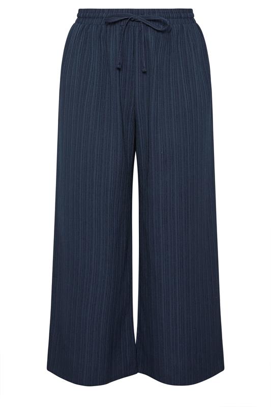 YOURS Plus Size Navy Blue Wide Leg Textured Trousers | Yours Clothing 5