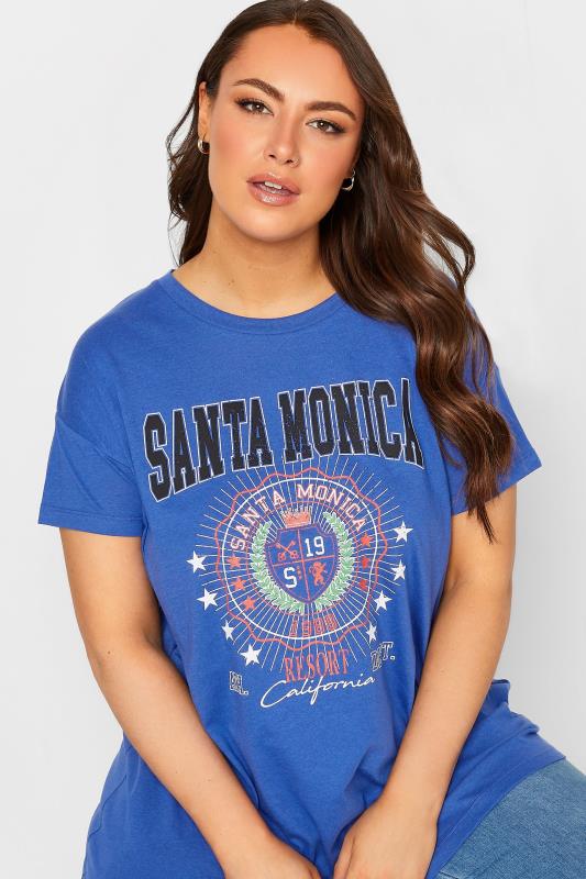 YOURS Curve Plus Size Dark Blue 'Santa Monica' Slogan T-Shirt | Yours Clothing  4