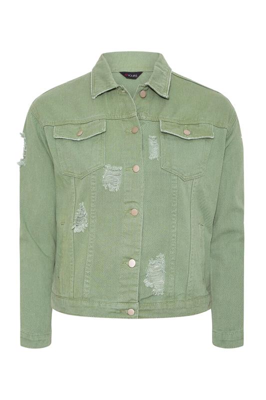 Curve Khaki Green Distressed Western Denim Jacket 6