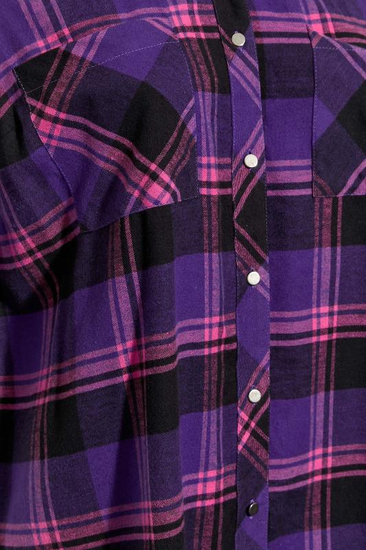Plus Size Purple & Black Check Brushed Boyfriend Shirt | Yours Clothing 6