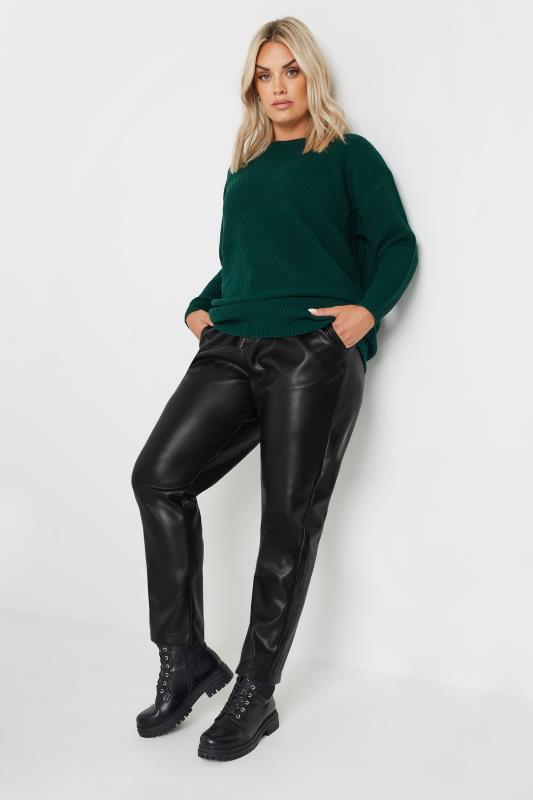 YOURS Plus Size Black Faux Leather Straight Leg Trousers | Yours Clothing  2