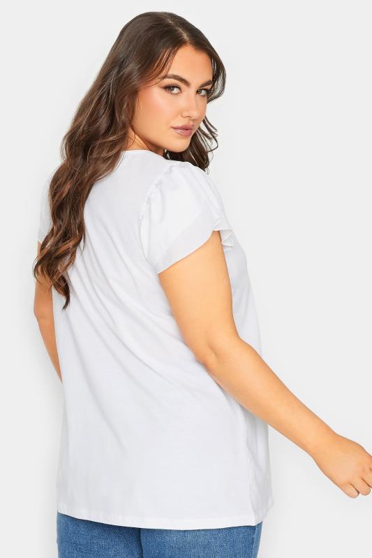 YOURS Plus Size White Frill Sleeve T-Shirt | Yours Clothing 3