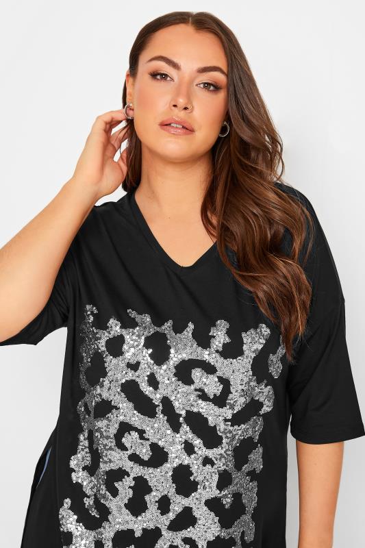 YOURS Plus Size Leopard Print Sequin Top | Yours Clothing 4