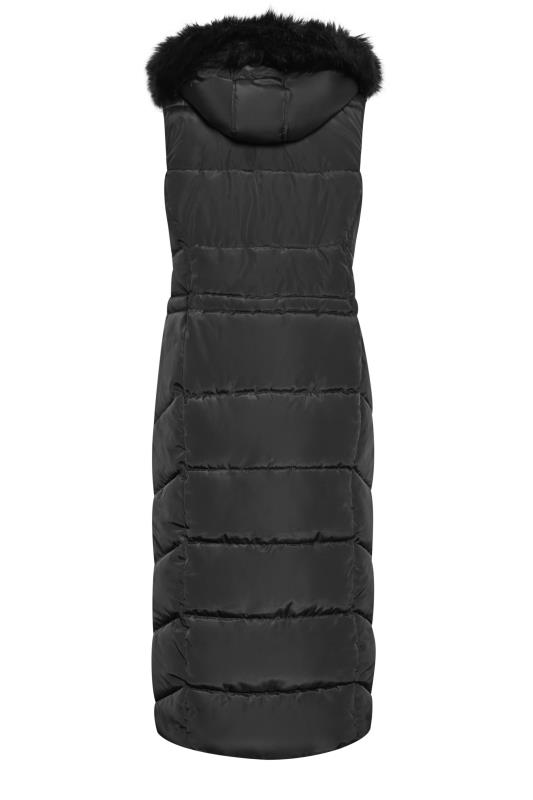 LTS Tall Black Faux Fur Trim Hooded Midi Gilet | Long Tall Sally 8