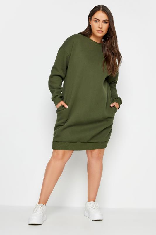 Plus Size  YOURS Curve Khaki Green Sweatshirt Dress