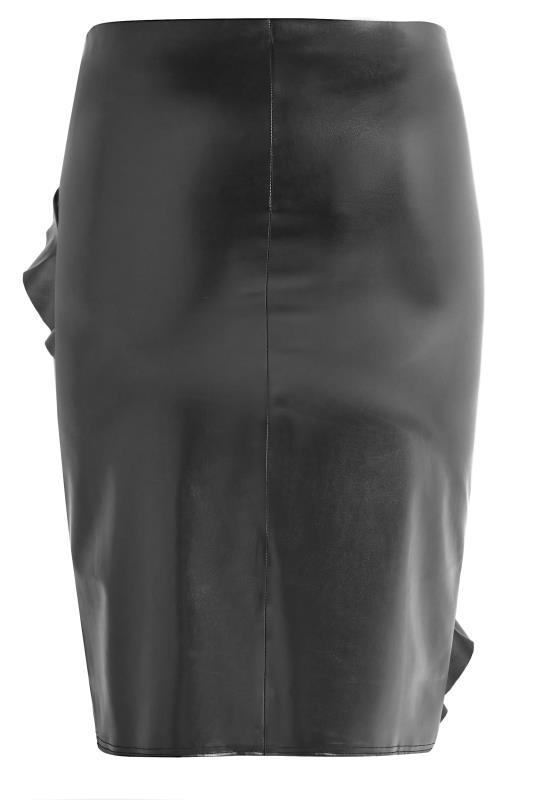 YOURS LONDON Plus Size Black Ruffle Leather Look Skirt | Yours Clothing 4