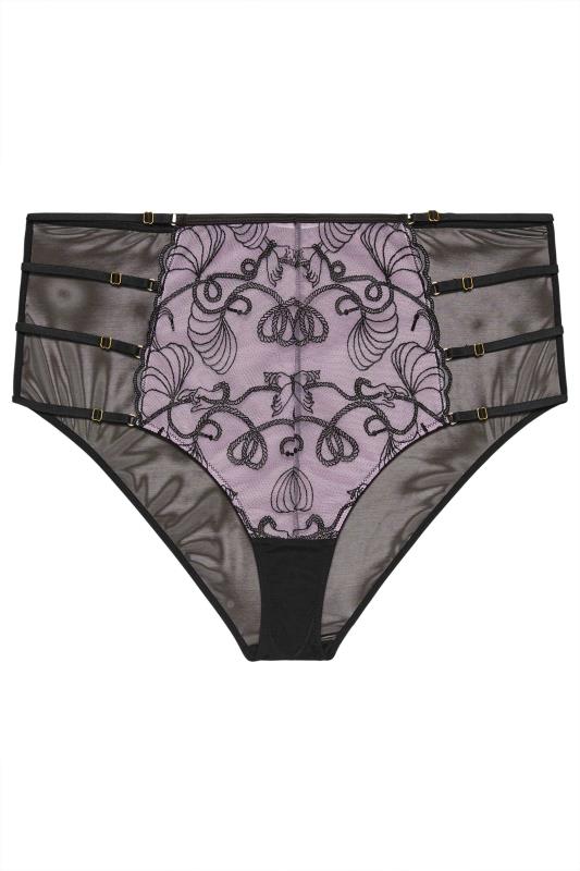 PLAYFUL PROMISES Jessie Black Embroidered High Waisted Briefs | Yours Clothing 6
