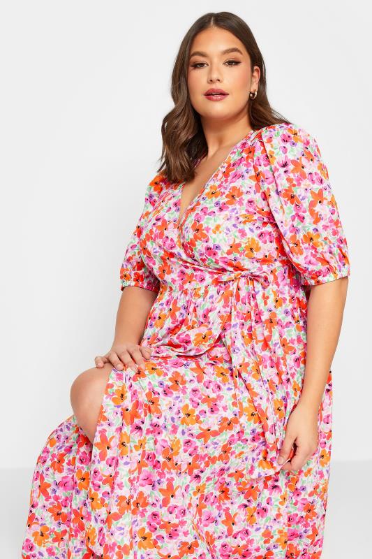 LIMITED COLLECTION Curve Plus Size White Floral Wrap Midaxi Dress | Yours Clothing  5