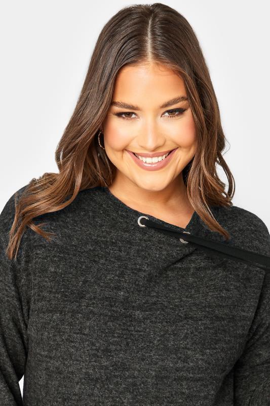 YOURS Plus Size Grey Soft Touch Drawstring Sweatshirt | Yours Clothing 4