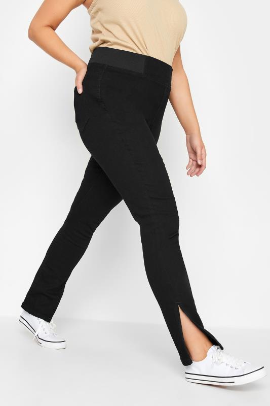 Plus Size Black Elasticated Insert Split Hem Stretch Jeggings | Yours Clothing 1