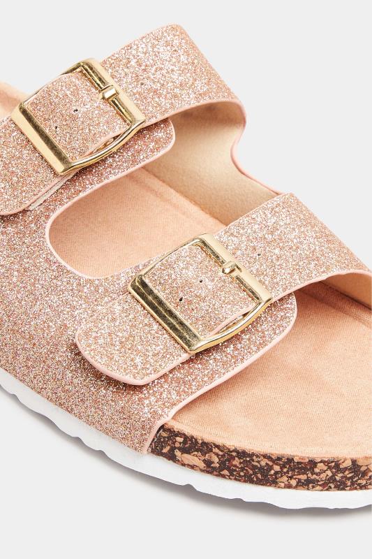 LTS Pink Glitter Buckle Footbed Sandals In Standard D Fit | Long Tall Sally 5