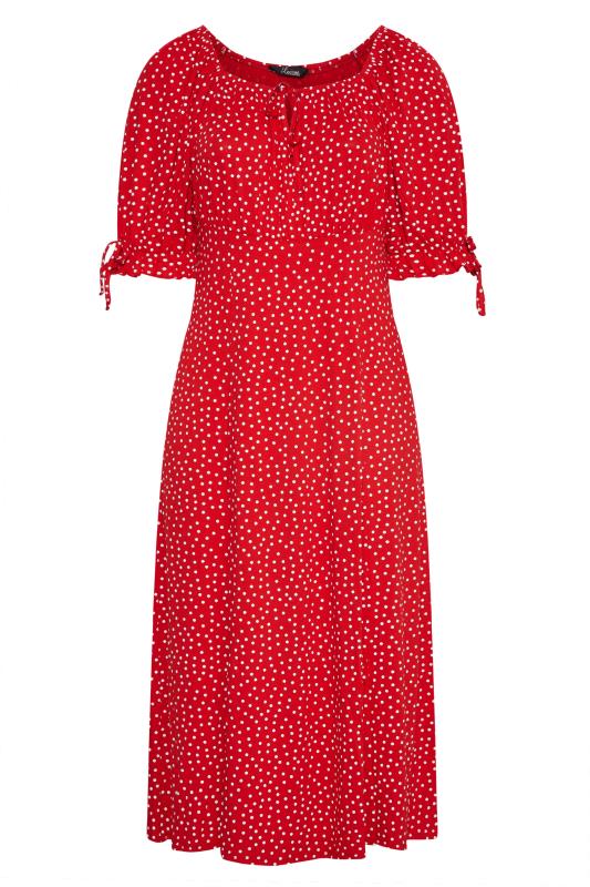 LIMITED COLLECTION Curve Red Spot Print Milkmaid Side Split Maxi Dress 6