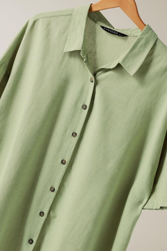 EVANS Plus Size Khaki Green Linen Shirt  | Yours Clothing 7