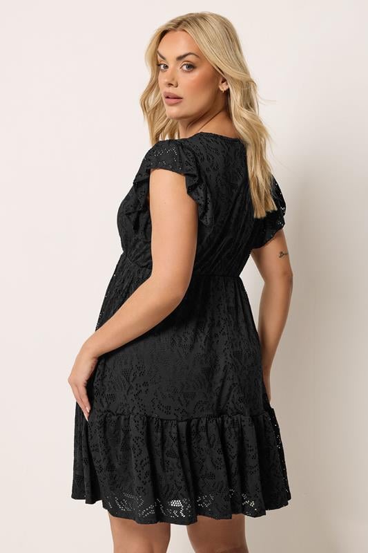 YOURS Plus Size Black Wrap Pointelle Dress | Yours Clothing 2