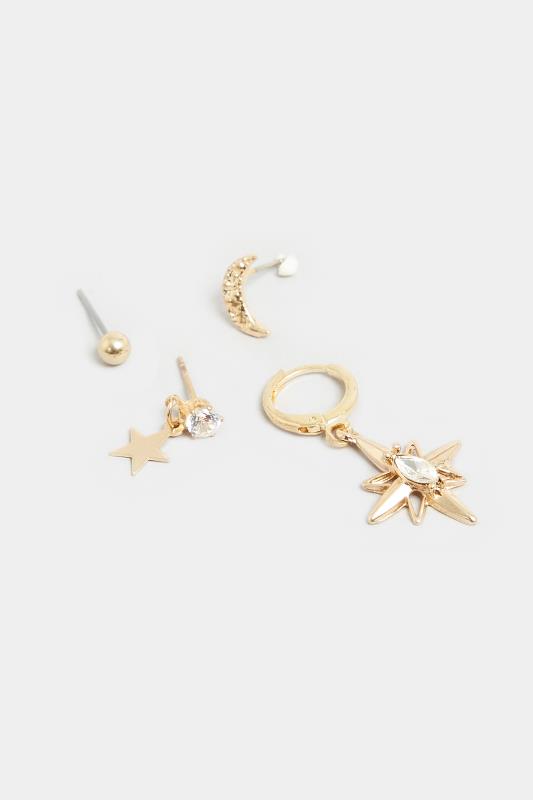 4 PACK Gold Star Diamante Earrings Set | Yours Clothing 4