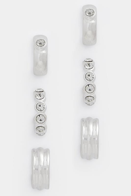  YOURSET 3 PACK Silver Tone Diamante Hoop Style Earrings