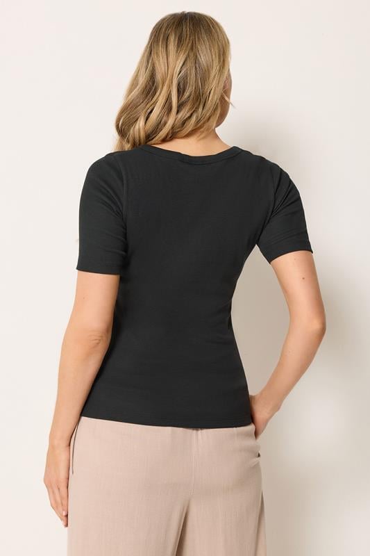 LTS Tall Black Ribbed Cotton T-Shirt | Long Tall Sally 2