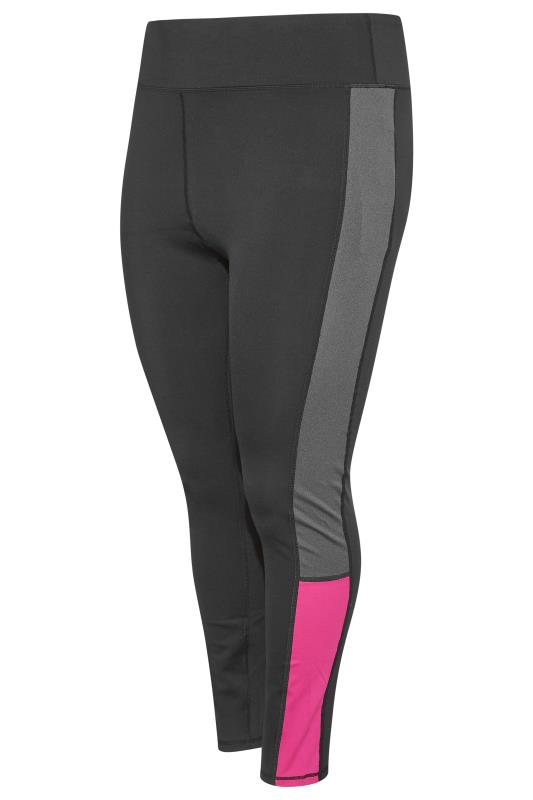Plus Size ACTIVE Black & Pink Colour Block High Waisted Leggings | Yours Clothing  6