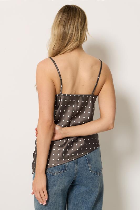LTS Tall Women's Chocolate Brown Polka Dot Asymmetric Lace Cami Top | Long Tall Sally 2
