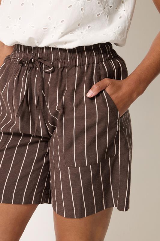 M&Co Chocolate Brown Striped Linen Shorts | M&Co 4