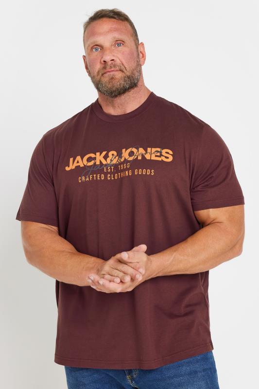  Grande Taille JACK & JONES Big & Tall Wine Red Brand Chest Logo Crew Neck T-Shirt