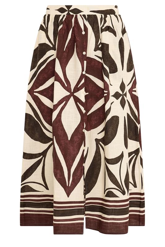 EVANS Plus Size Cream & Brown Abstract Print Cotton Skirt | Evans 5