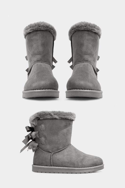 Grey Vegan Suede Bow Detail Boots In Extra Wide Fit_A.jpg