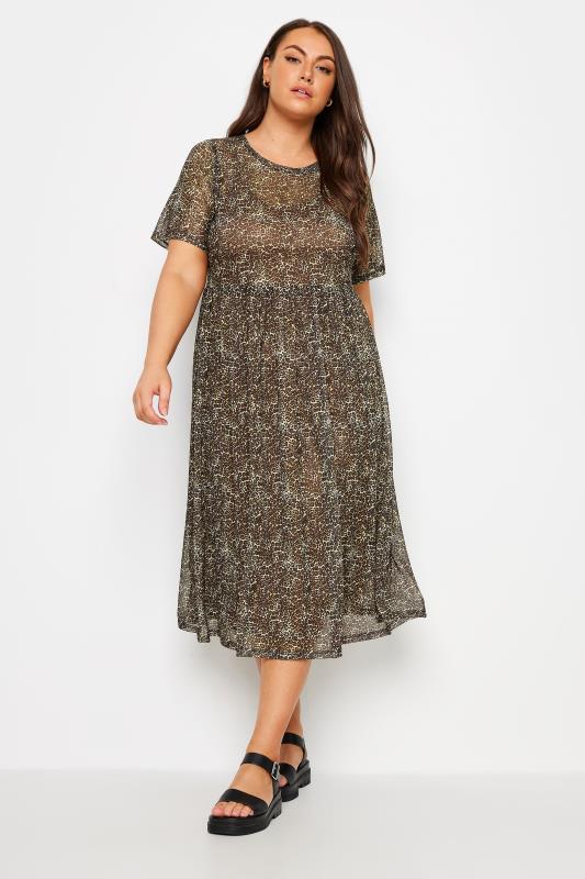 YOURS Plus Size Brown Leopard Print Smock Dress | Yours Clothing 1