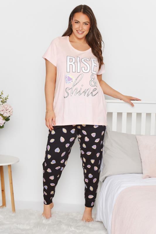 Großen Größen  Curve Pink 'Rise & Shine' Cuffed Pyjama Set