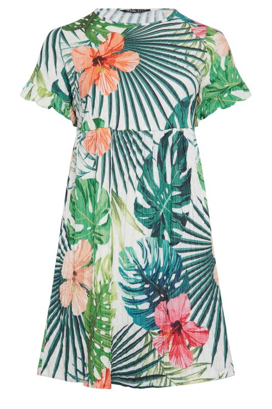 YOURS Curve Green & White Tropical Floral Print Smock Tunic Dress | Yours Clothing 6
